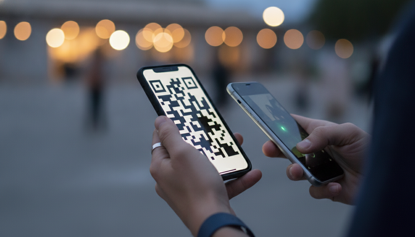 Un partecipante mostra il QR del biglietto mentre lo staff lo scansiona